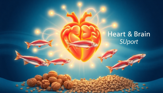 Spring Valley Omega-3 Fish Oil Soft Gels with lemon flavor, showcasing heart and brain health benefits alongside natural sources like salmon, walnuts