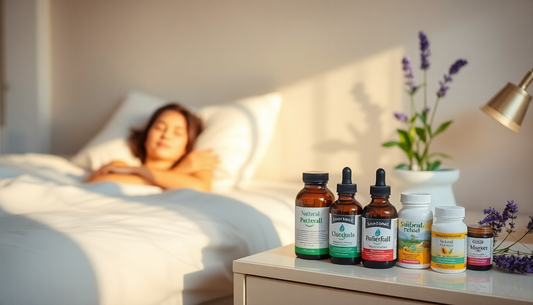 Natural supplements like Ashwagandha and Melatonin for stress relief and better sleep, featuring the Knockout Menopause AM/PM Natural Relief Bundle.