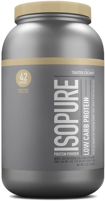 Isopure Low Carb 100% Pure Whey Isolate Protein Powder, Lactose Free, Gluten Free, With Vitamins, Toasted Coconut, 25g Protein Per Serving, 3 Lbs, 42 Servings