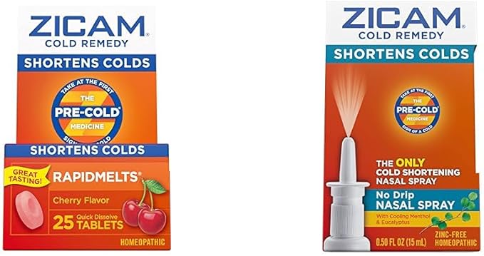 Zicam Cold Remedy, Cherry Rapidmelts (25 Count) and No-Drip Nasal Spray (0.5 Ounce) Bundle