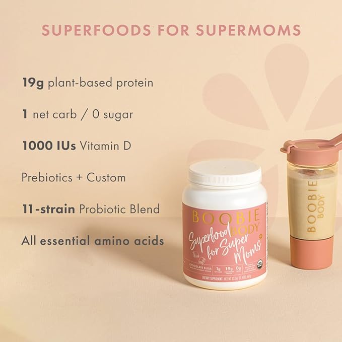 Boobie Body Superfood Protein Meal Replacement Shake, Vanilla Cookie Flavor | 19g Protein | Safe for Pregnancy, Lactation, & Motherhood | Organic, Vegan, Zero Sugar, 1 Tub (20 Servings)