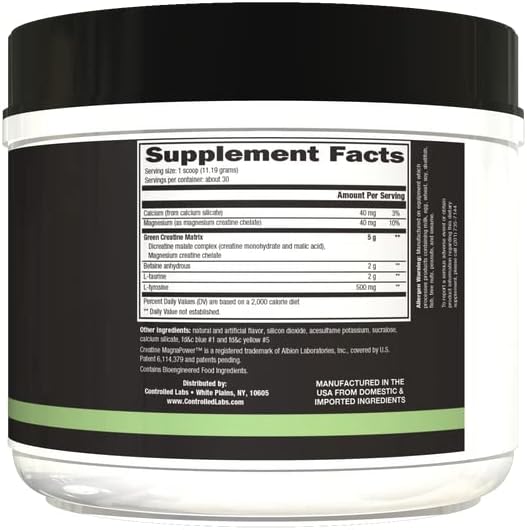 CONTROLLED LABS Green Magnitude Supplement, Synergistic Creatine Formula Powder, Promotes Strength, Stamina, and Performance, (Sour Green Apple, 30 Servings)