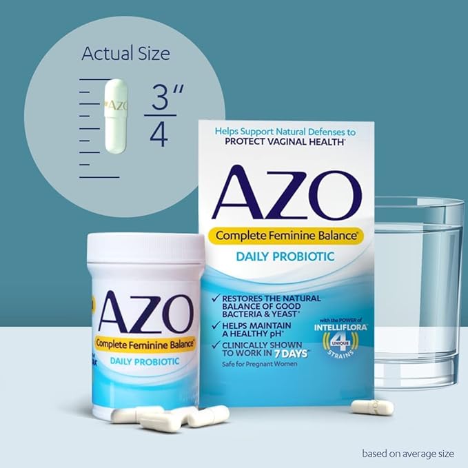 AZO Complete Feminine Balance Daily Probiotics for Women, Clinically Proven to Help Protect Vaginal Health, balance pH and yeast, Non-GMO, 30 Count