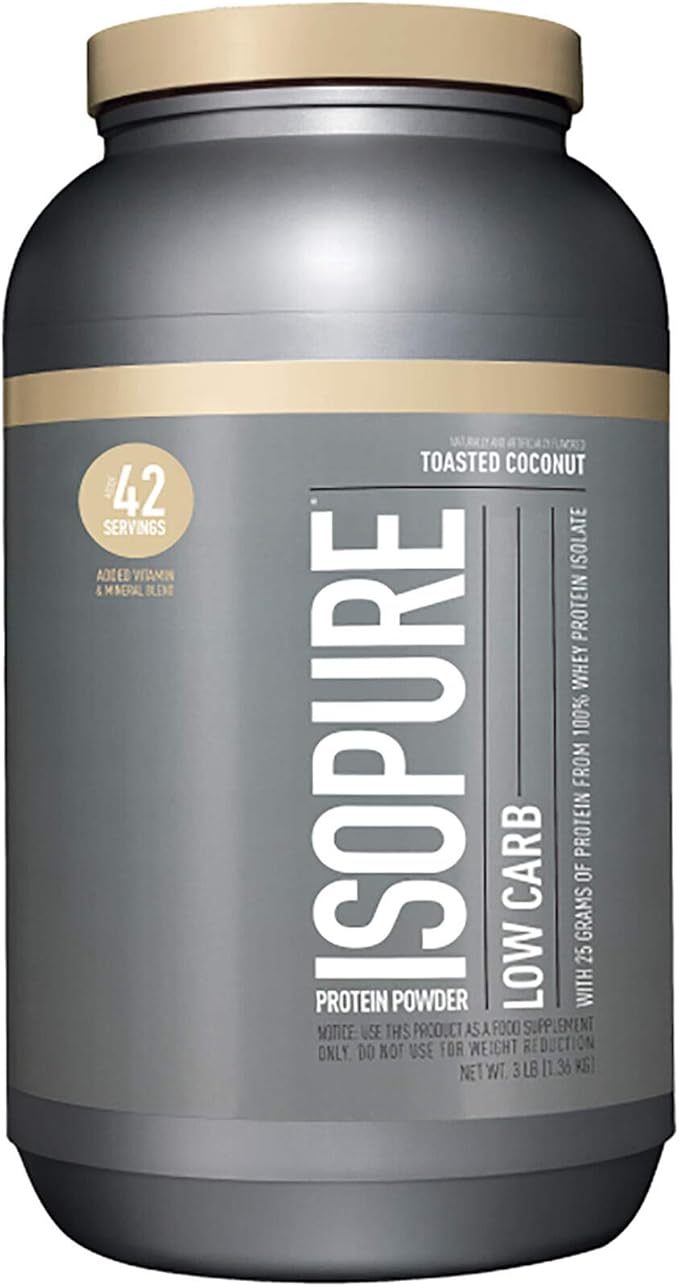 Isopure Low Carb 100% Pure Whey Isolate Protein Powder, Lactose Free, Gluten Free, With Vitamins, Toasted Coconut, 25g Protein Per Serving, 3 Lbs, 42 Servings