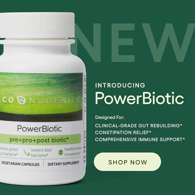 EcoNugenics PowerBiotic: Prebiotic, Probiotic & Postbiotic 30 Capsules (1 Daily)