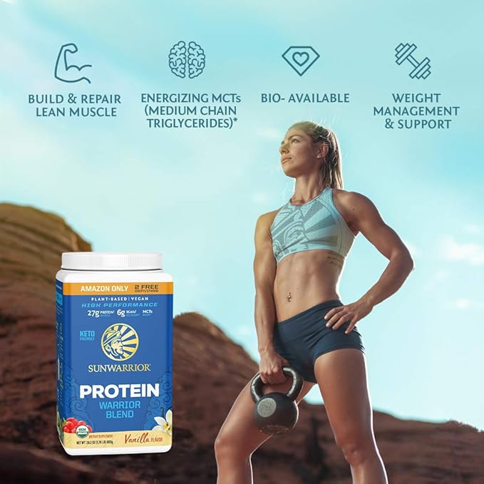 Sunwarrior Vegan Protein Powder Plant-Based USDA Organic | BCAA Amino Acids Hemp Seed | Keto Friendly Soy, Dairy, Gluten, & Synthetic Free Non-GMO | Vanilla 32 Servings 17g