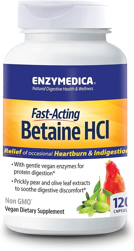 Enzymedica, Betaine HCl, Occasional Heartburn and 120 Capsules