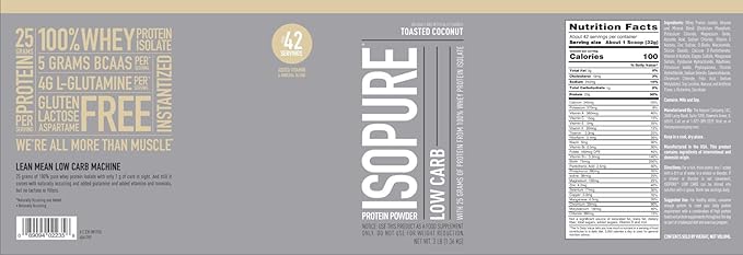 Isopure Low Carb 100% Pure Whey Isolate Protein Powder, Lactose Free, Gluten Free, With Vitamins, Toasted Coconut, 25g Protein Per Serving, 3 Lbs, 42 Servings