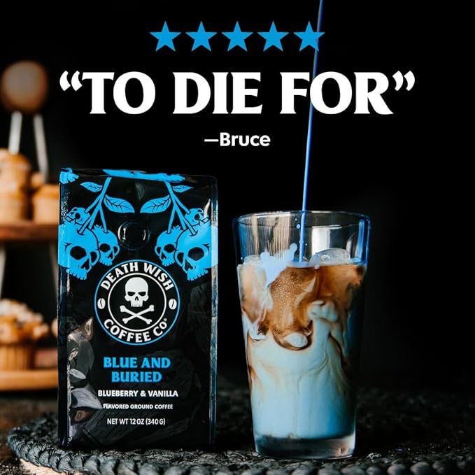 Death Wish Coffee, Single Serve Coffee Pods - Fair Trade - Blue and Buried: Blueberry Vanilla Flavored
