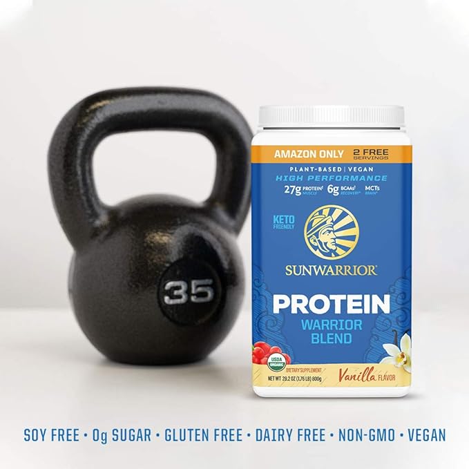 Sunwarrior Vegan Protein Powder Plant-Based USDA Organic | BCAA Amino Acids Hemp Seed | Keto Friendly Soy, Dairy, Gluten, & Synthetic Free Non-GMO | Vanilla 32 Servings 17g