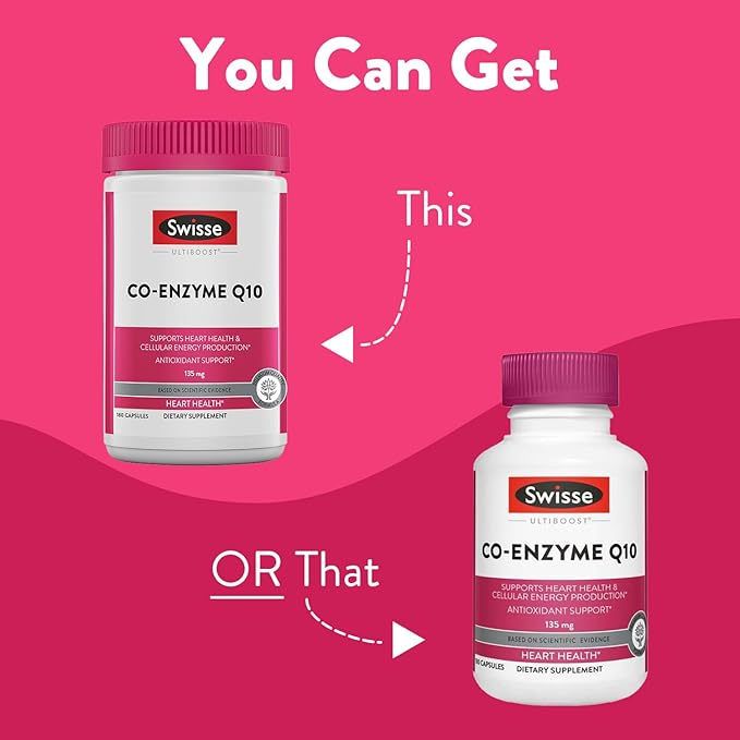 Swisse CoQ10 Supplement Co-Enzyme Q10 Q10 Supports CQ10 Antioxidant 10 Supplement 135 mg 180 Mini