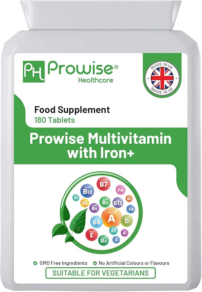 Multivitamin & Iron 180 Tablets (6 Months Dose) Immune Support - One A Day Multi-Vitamin Supplement β UK Manufactured | GMP Standards by Prowise Healthcare - Suitable for Vegetarians