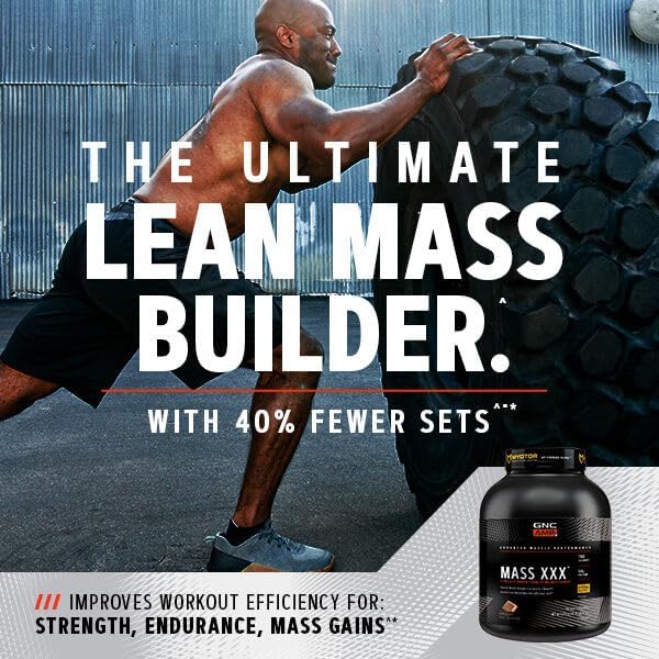 GNC AMP Mass XXX Mass Gainer Protein Powder | 50g Protein | Targeted Muscle Building and Workout Support Formula with MyoTor, BCAA and Creatine |Strawberry | 13 Servings