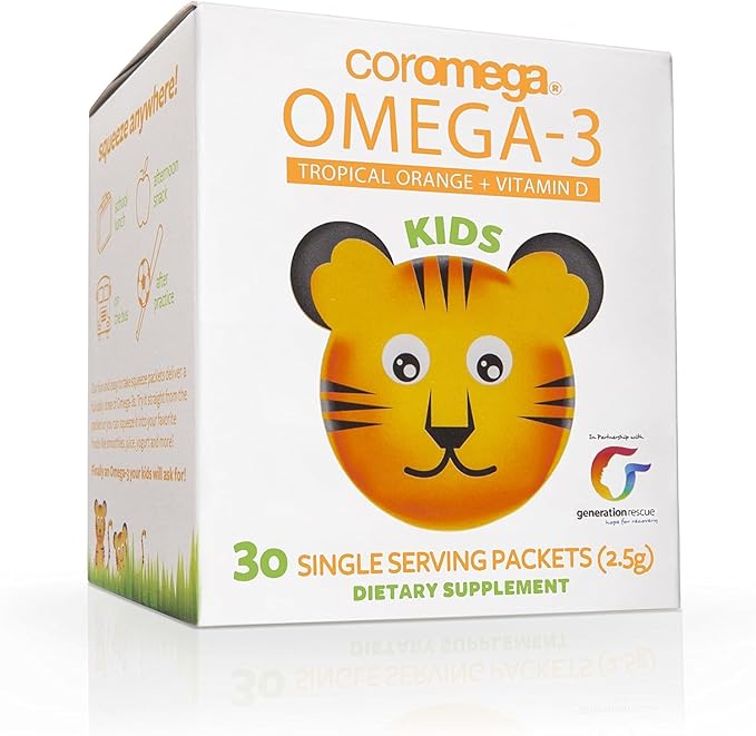 Coromega Kids Omega 3 Fish Oil 650mg of Omega-3s, Tropical 30 Single