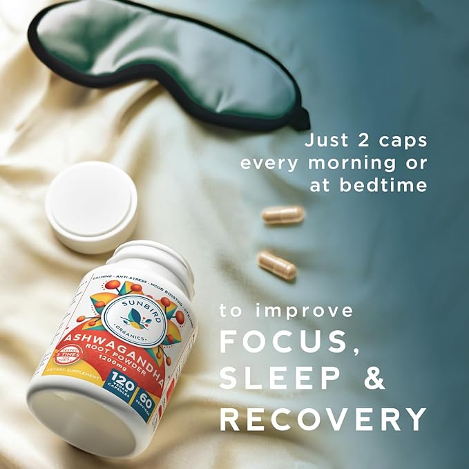 Ashwagandha Capsules Organic, Stress & Sleep 1200mg Pure 120 Vegan 2 Bottles