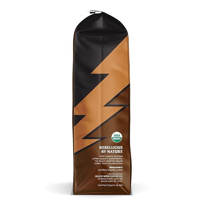Death Wish Coffee Co., Organic and Fair Trade, Medium Roast, Whole Bean Coffee, 16 oz