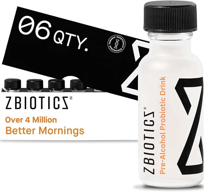 ZBiotics Pre-Alcohol — Feel Better After Drinking, Wake Up Refreshed, Science-Backed, Patented Probiotic for Easier Mornings, Travel-Friendly, 6-Pack of 0.5 Fl Oz Bottles