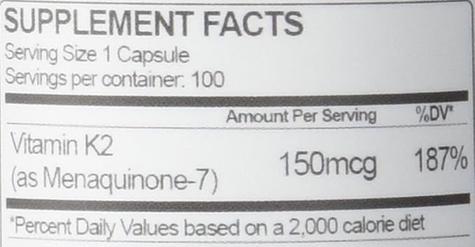 Health As It Ought To Be K2 MK7 MK7 150mcg 150mcg Supplement 100 Capsules