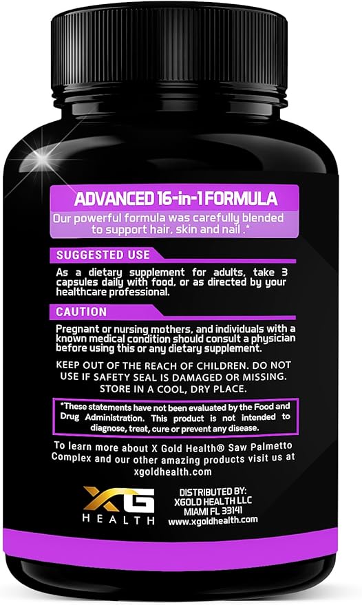 Collagen, Saw Palmetto, Biotin, Keratin, Keratin & Hyaluronic Acid - 16-in-1 Beauty Supplement with Vitamin C & E, Collagen Complex, Keratin Blend & HSN100 - Hair, Skin & Nail Growth - 90 Capsules
