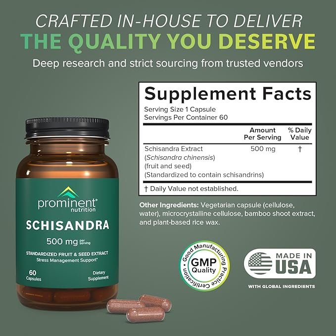 Schisandra Supplement - Stress Management Support 500 mg, 60 Count