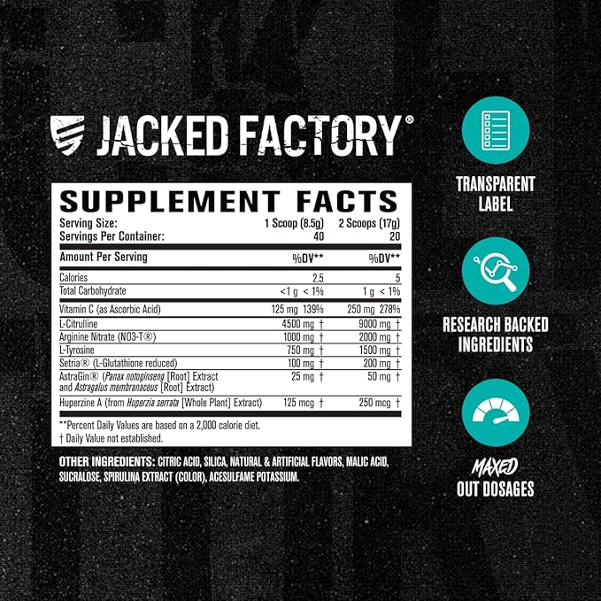 Jacked Factory Pumpsurge Max Stim Free Pre Workout - High-Performance Caffeine Free Pre Workout with L-Citrulline, N03-T Arginine Nitrate & Glutathione - 40 Servings, Watermelon Candy