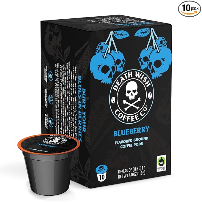 Death Wish Coffee, Single Serve Coffee Pods - Fair Trade - Blue and Buried: Blueberry Vanilla Flavored