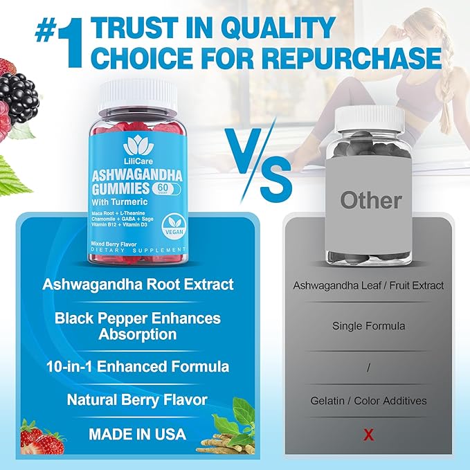 Ashwagandha Gummies, 2000mg Organic Ashwa Root 60 Count