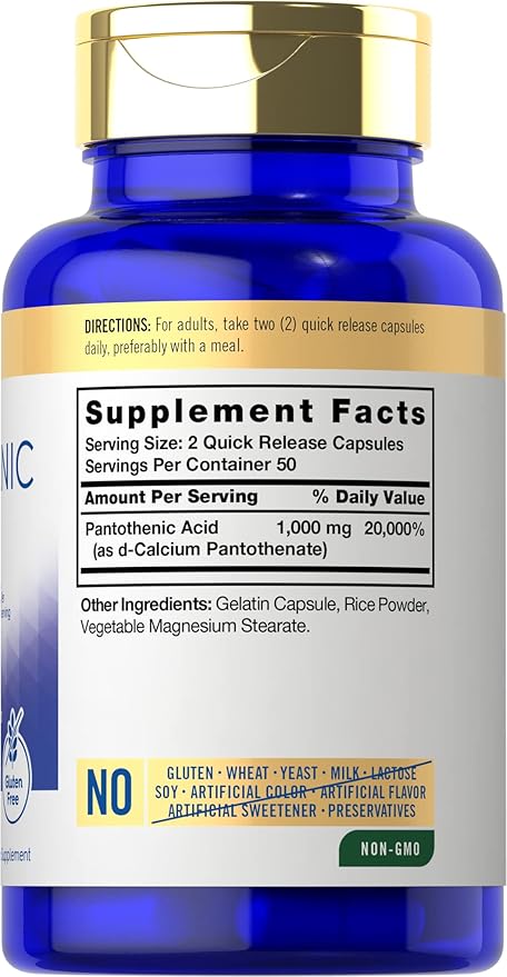 Carlyle Pantothenic Acid 1000mg | 100 Capsules B5 Vitamin