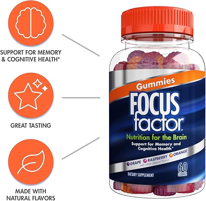 Focus Factor Nootropic Gummies, Memory Supplement 60 Count