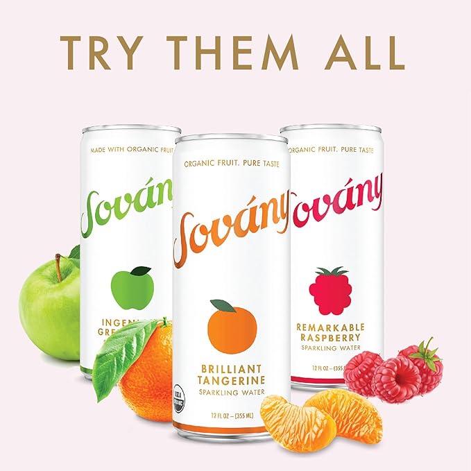 Sovány Sparkling Water, Green Apple, Seltzer Water Drinks, USDA Organic, Made With Real Fruit, Non-GMO, Vegan, No Added Sugar, Low Calorie, 12 fl oz, 12 Pack