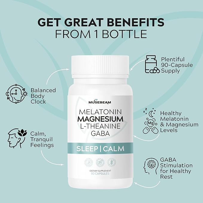 Magnesium Glycinate 275mg Melatonin 5mg L-Theanine 200mg GABA 100mg Capsules - Full Rest Nighttime Bedtime Support Supplement for Men Women - Vegan Sugar-Free Gluten-Free