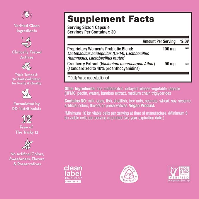 HUM Private Party - Vaginal Probiotics for Women's Health, pH Balance Supplement, and Urinary Tract Support with Cranberry & Lactobacillus Blend | Cranberry Pills, (30 Capsules)