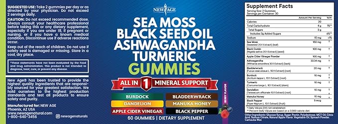 NEW AGE Sea Moss Gummies, Sea 120 Count