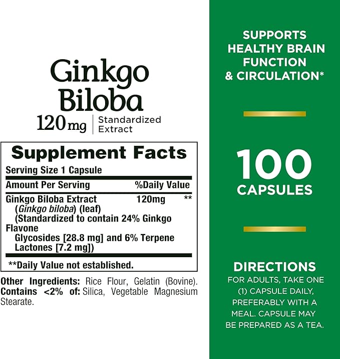 Nature's Bounty Ginkgo Biloba Capsules 120mg, 100 Capsules