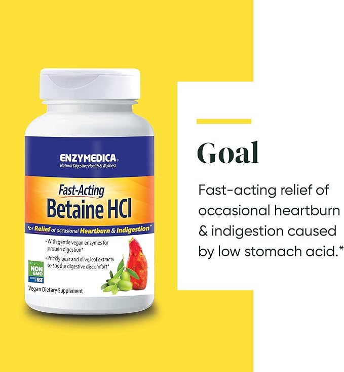 Enzymedica, Betaine HCl, Occasional Heartburn and 120 Capsules