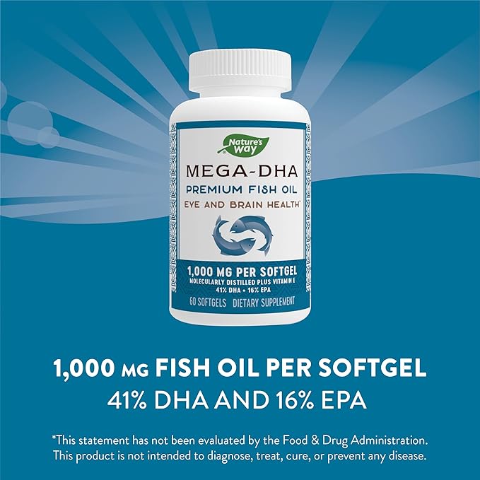 Nature's Way Mega-DHA Premium Fish Oil, Omega-3, 60 60 Softgels
