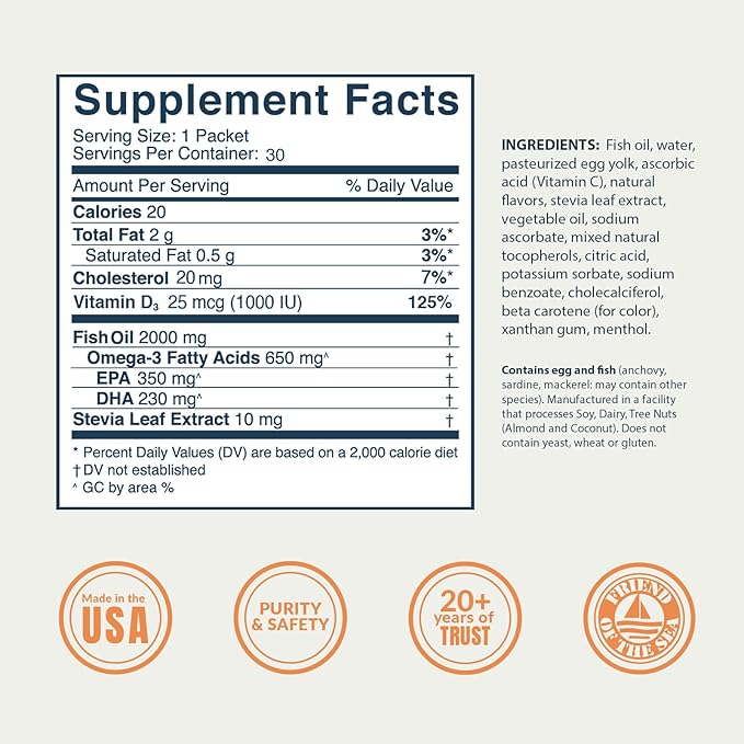 Coromega Kids Omega 3 Fish Oil 650mg of Omega-3s, Tropical 30 Single