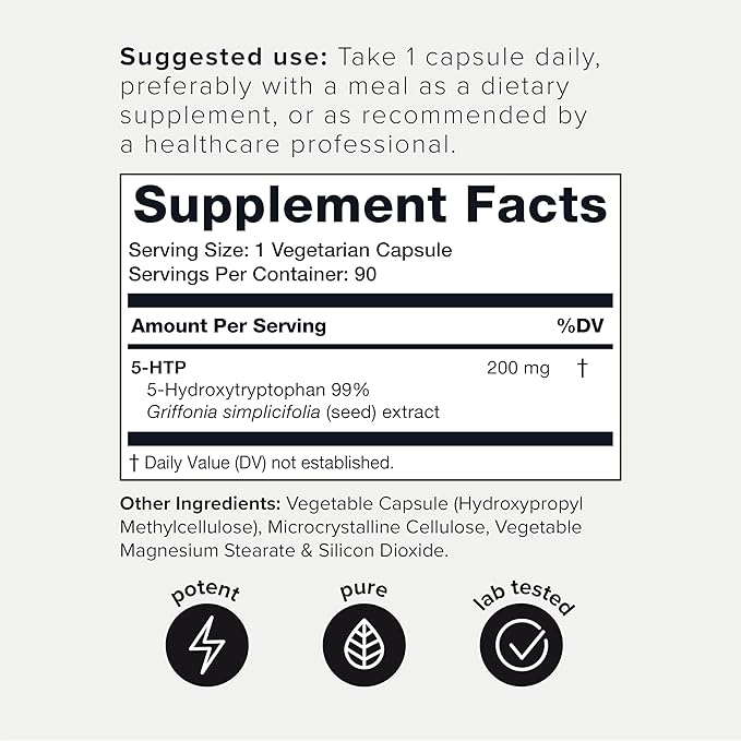 Toniiq Ultra High Strength 5HTP Capsules 99%+ Highly 12:1 Concentrated 200mg - 90 Veggie