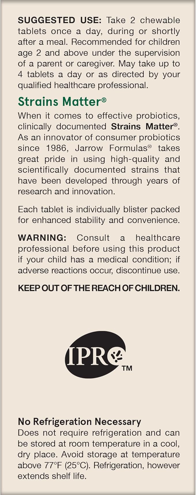 Jarrow Formulas Jarro-Dophilus Kids Probiotics and 1 Billion 60 Sugar-Free 30 Day