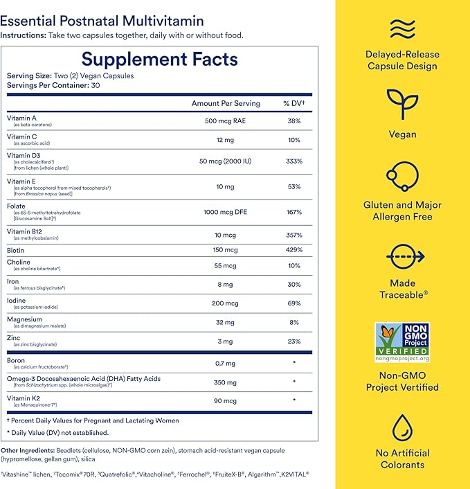 Ritual Postpartum Essentials Multivitamin Omega-3 DHA D3 & B12, Iodine,