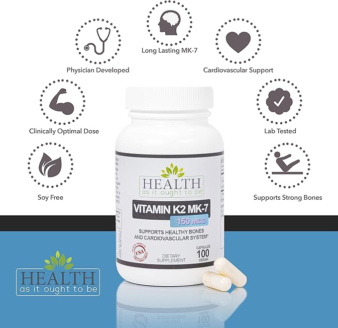Health As It Ought To Be K2 MK7 MK7 150mcg 150mcg Supplement 100 Capsules
