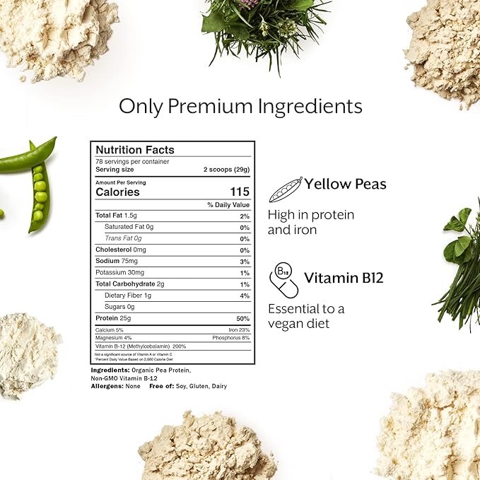 Promix Plant-Based Vegan Protein Powder, Unflavored 5lb Bulk B-12 -