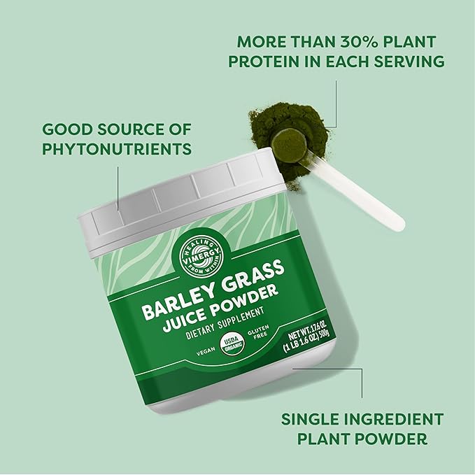 Vimergy Barley Grass Juice Powder – Clean Superfood Formula – Promotes Cardiovascular Health* – Organic, Vegan & Gluten-Free – Value Size 500g