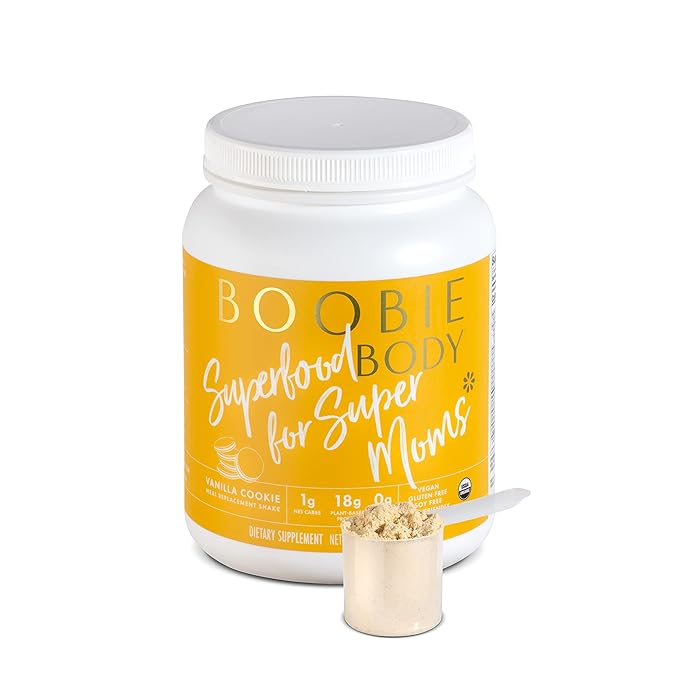 Boobie Body Superfood Protein Meal Replacement Shake, Vanilla Cookie Flavor | 19g Protein | Safe for Pregnancy, Lactation, & Motherhood | Organic, Vegan, Zero Sugar, 1 Tub (20 Servings)