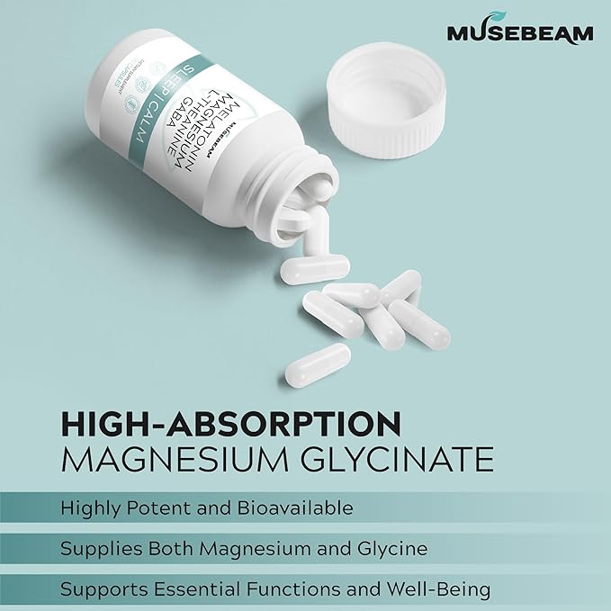 Magnesium Glycinate 275mg Melatonin 5mg L-Theanine 200mg GABA 100mg Capsules - Full Rest Nighttime Bedtime Support Supplement for Men Women - Vegan Sugar-Free Gluten-Free