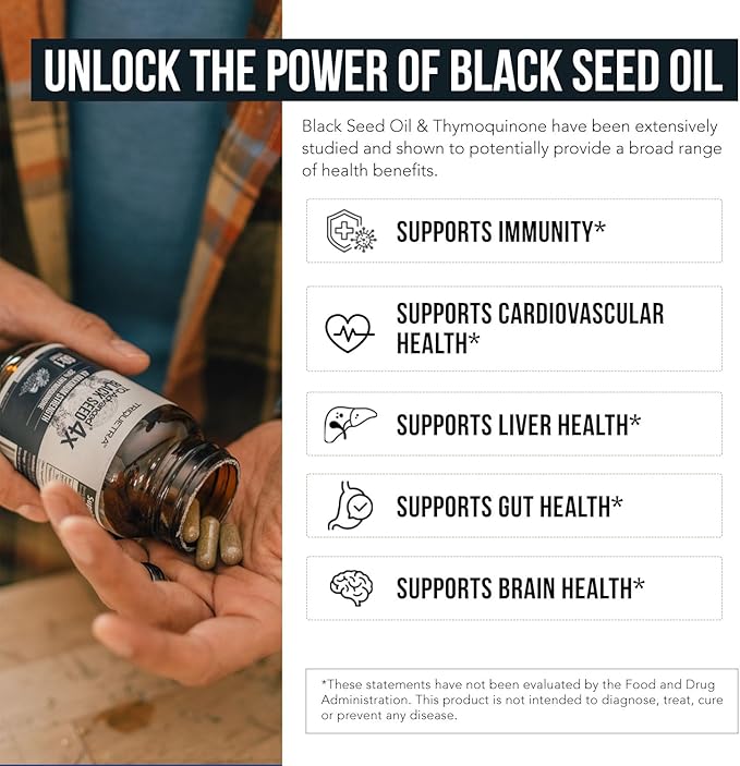 20% Thymoquinone Black Seed Oil Extract Capsules - TQ-Advanced 4X®: Highest Thymoquinone Concentration Available - 60:1 Concentrate from Nigella Sativa, Raw Form, Vegan, Glass Bottle (60 Capsules)