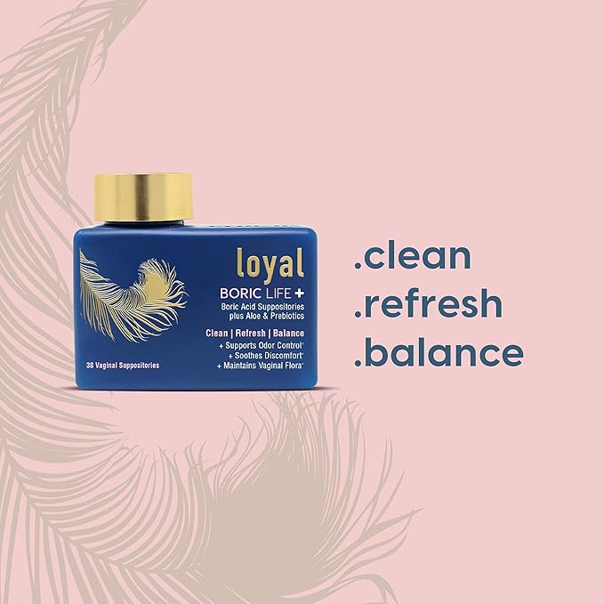 Loyal Boric Life Plus - Boric Acid Vaginal Suppositories with Aloe & FOS - Supports Odor Control - Soothes Discomfort - Maintains Vaginal Flora - Made in USA (30 Count)