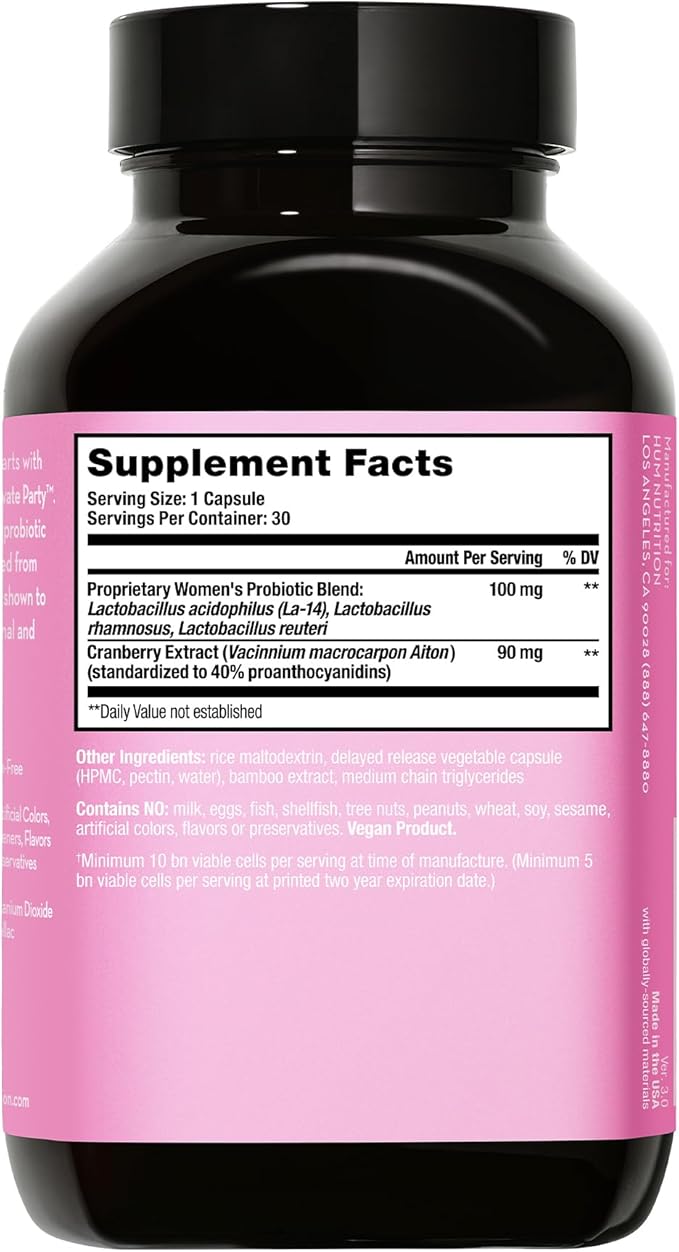 HUM Private Party - Vaginal Probiotics for Women's Health, pH Balance Supplement, and Urinary Tract Support with Cranberry & Lactobacillus Blend | Cranberry Pills, (30 Capsules)