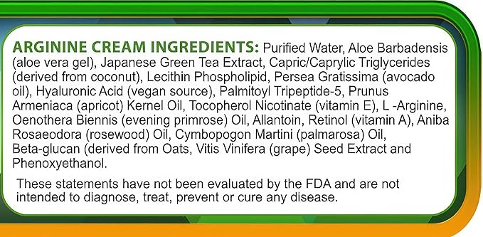 Arginine Cream - 4 oz - L-Arginine Nitric Oxide Support Supplement for Men & Women - Unscented