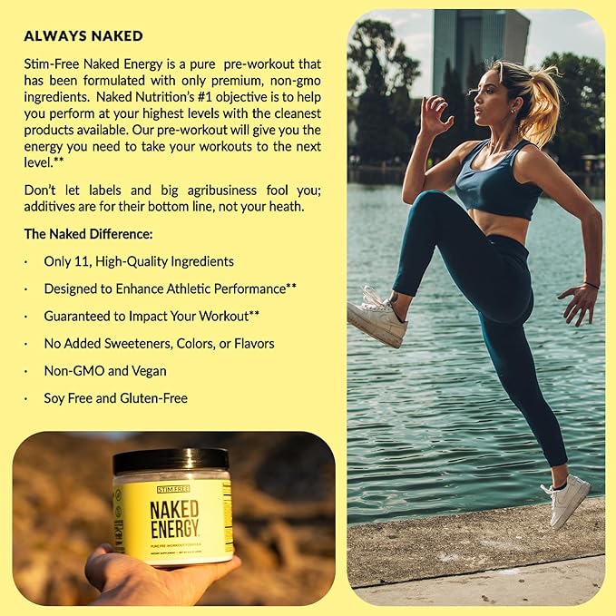 Naked Energy - Stim Free Pre Workout Caffeine Free, for Men and Women, Vegan Friendly, No Artificial Sweeteners, Colors Or Flavors - 50 Servings